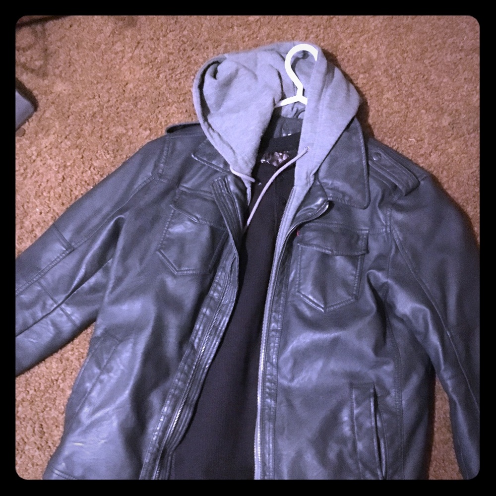 Leather Levi jacket built in zip up hoodie